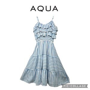 Aqua girls white blue striped ruffled midi dress size small 7/8